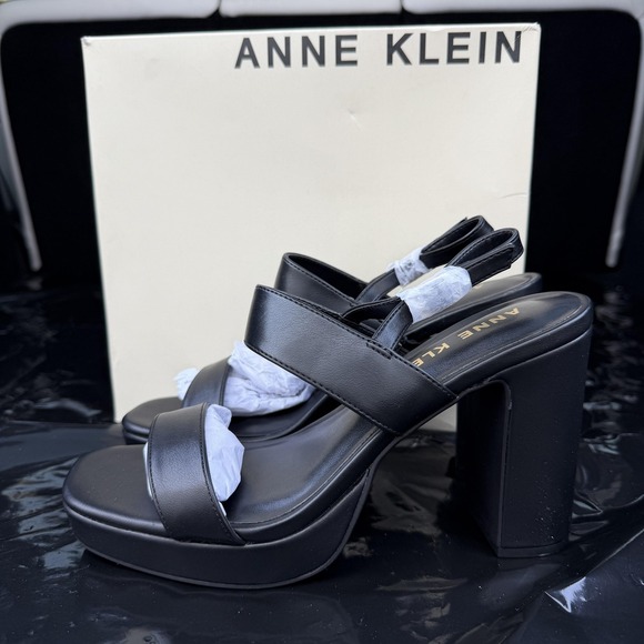 Anne Klein Shoes - Anne Klein Akzaya Sandals Womens Size 9 Black Slingback Block Heel Memory Foam